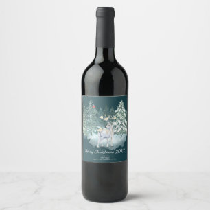 Woodland Deer Winter Forest Wine Label