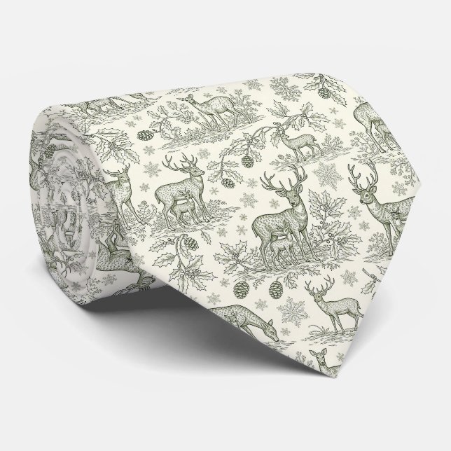 Woodland Deer Winter Toile Pattern Tie (Rolled)