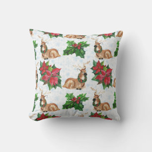 Woodland Deers In Watercolor Christmas Cushion