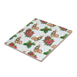 Woodland Deers In Watercolor Christmas Tile