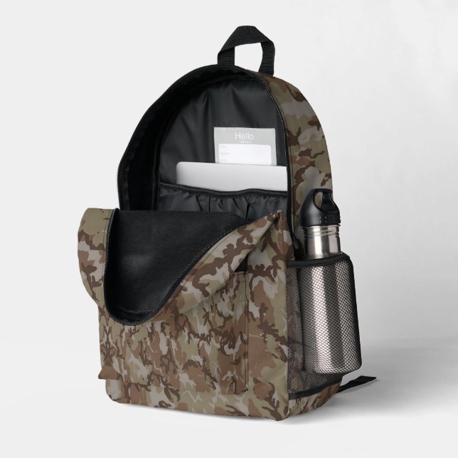 Woodland Desert Military Camouflage  Printed Backpack (Back Corner Right (Open))