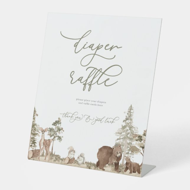 Woodland Diaper Raffle Baby Shower Sign  (Front)