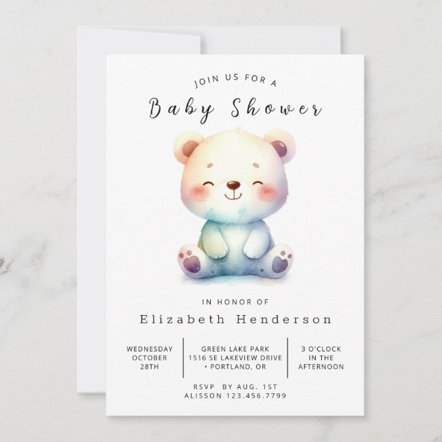 Woodland Digital Bear Baby Shower Invitation (Front)