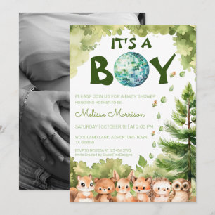 Woodland Disco It's A Boy Baby Boy Shower Invitation