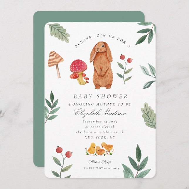 Woodland Easter Watercolor Bunny Baby Shower  Invitation (Creator Uploaded)