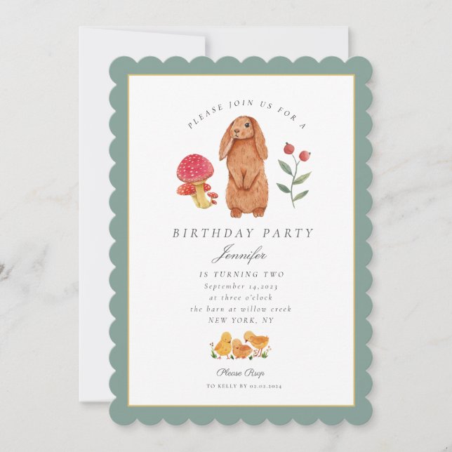 Woodland Easter Watercolor Bunny Birthday Invitation (Front)