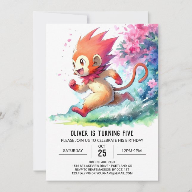 Woodland Editable Monkey Birthday Invitation (Front)