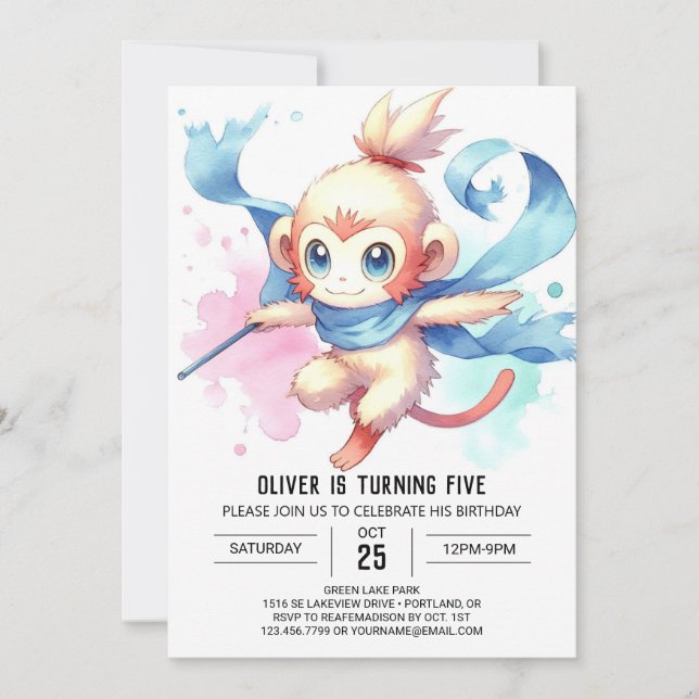 Woodland Editable Monkey Birthday Invitation (Front)