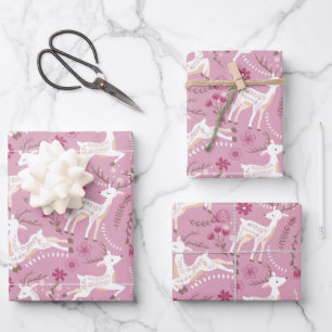 Woodland Elegance: Deer and Fawn Fantasy Wrapping Paper Sheet