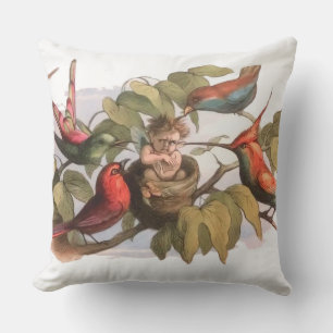 Woodland Elf in Nest: Antique Bird Sprite Fairy Cushion