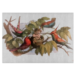 Woodland Elf in Nest: Antique Bird Sprite Fairy Cutting Board