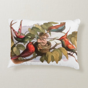Woodland Elf in Nest: Antique Bird Sprite Fairy Decorative Cushion