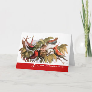 Woodland Elf in Nest: Antique Bird Sprite Fairy Holiday Card