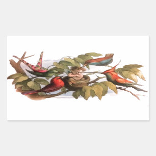 Woodland Elf in Nest: Antique Bird Sprite Fairy Rectangular Sticker