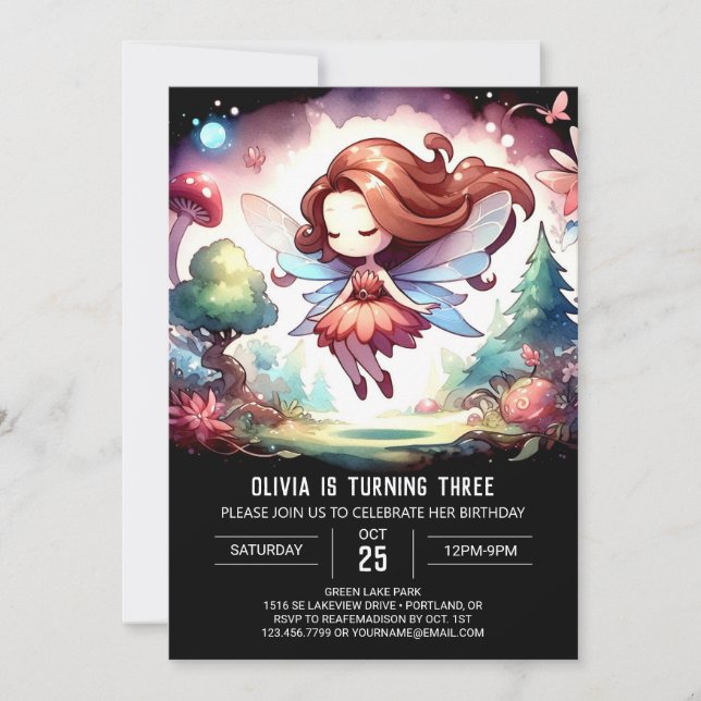 Woodland Enchanted Fairy Birthday Invitation (Front)