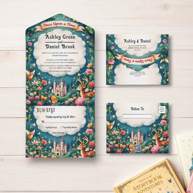 Woodland Enchanted Forest Castle Fairytale Wedding All In One Invitation (Creator Uploaded)
