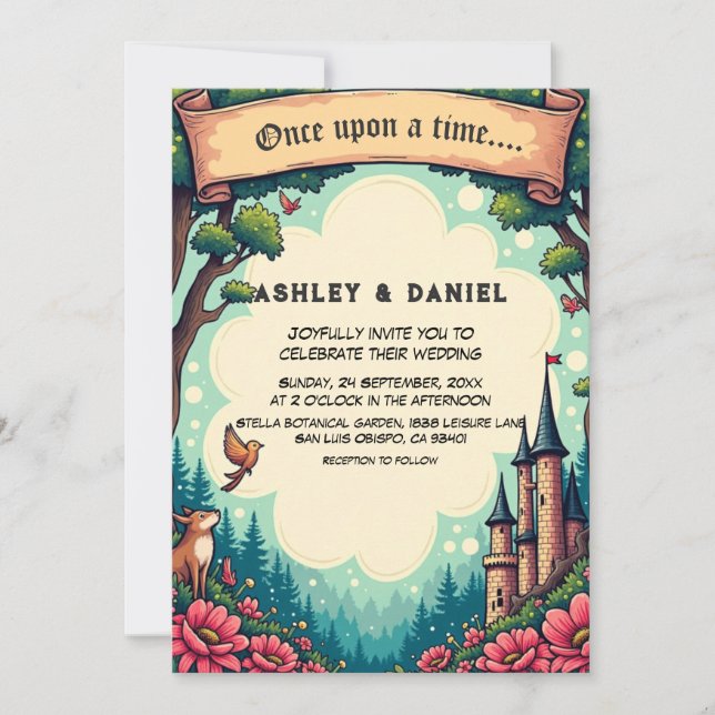 Woodland Enchanted Forest Castle Fairytale Wedding Invitation (Front)