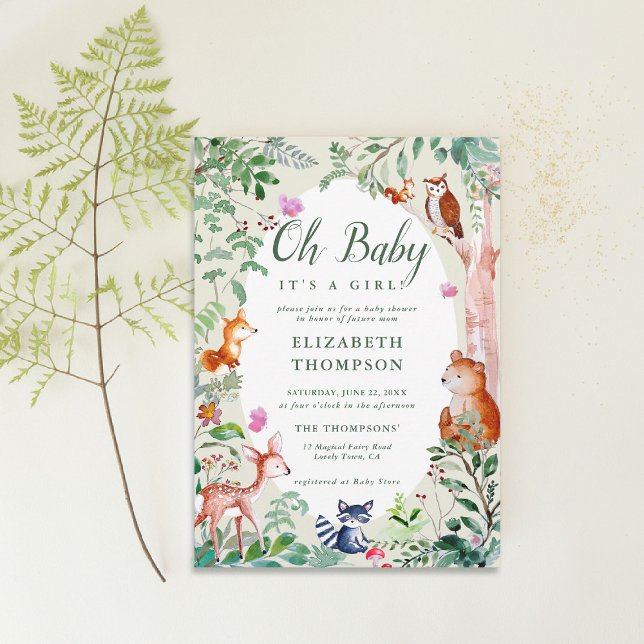 Woodland Enchanted Woods Animals Cute Baby Shower Invitation (woodland baby shower invitation enchanted forest bear fox deer magical woods fairy tale story)
