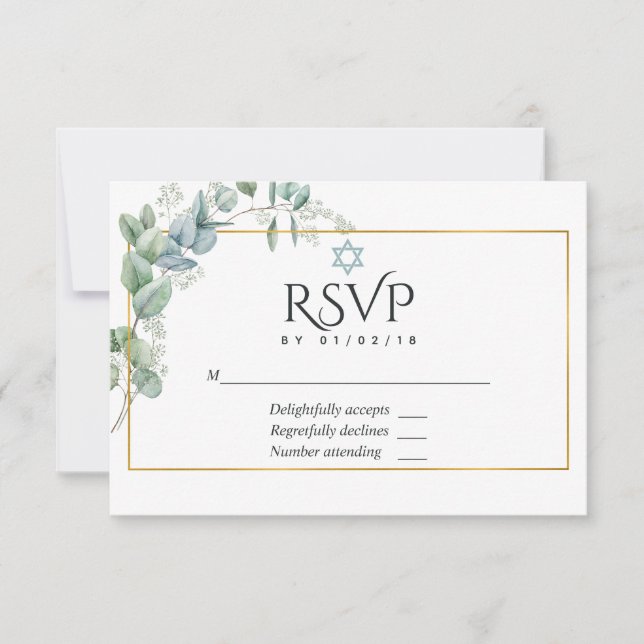 Woodland Eucalyptus Forest Greenery Bat Mitzvah RSVP Card (Front)
