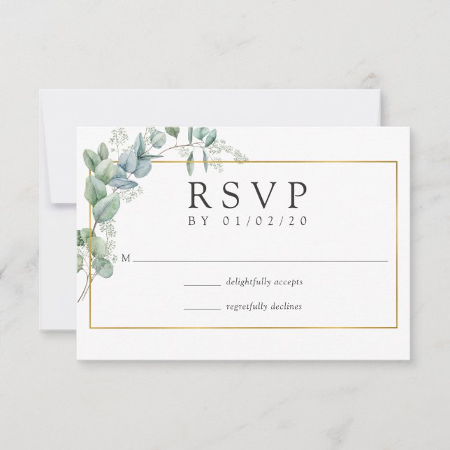 Woodland Eucalyptus Forest Greenery Wedding RSVP Card (Front)
