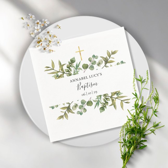Woodland Eucalyptus Greenery Baptism Christening Napkin (Creator Uploaded)