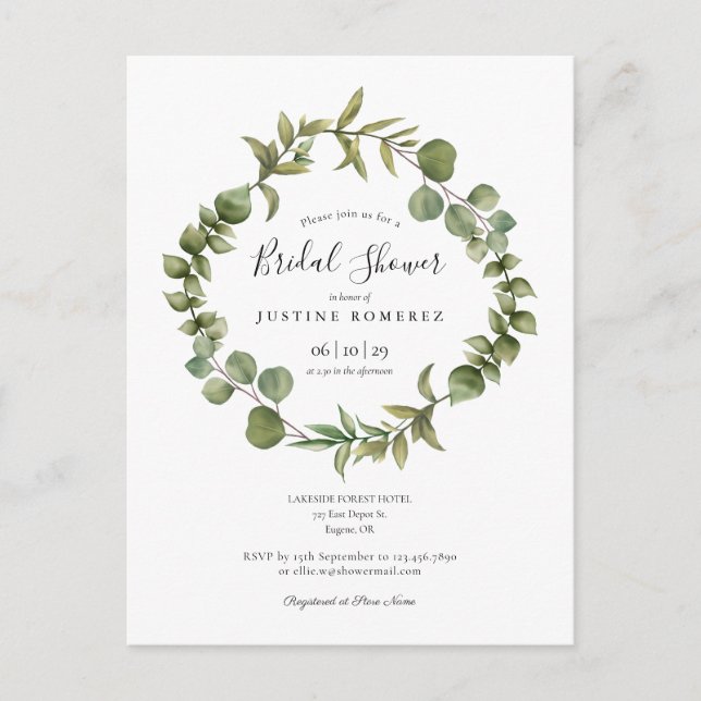 Woodland Eucalyptus Greenery Bridal Shower Invite (Front)