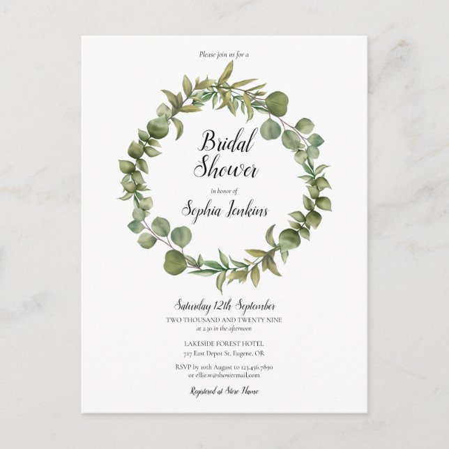Woodland Eucalyptus Greenery Bridal Shower Invite (Front)