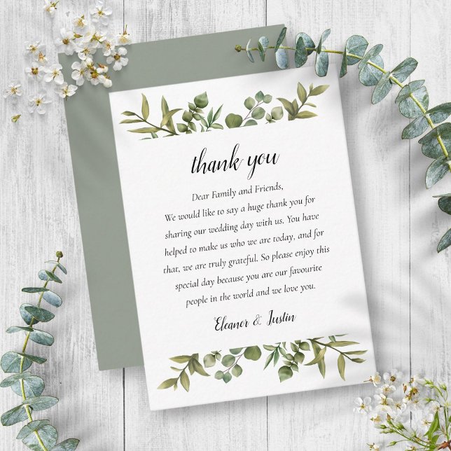 Woodland Eucalyptus Greenery Wedding Thank You Place Card (Woodland Eucalyptus Greenery Wedding Thank You Place Card)
