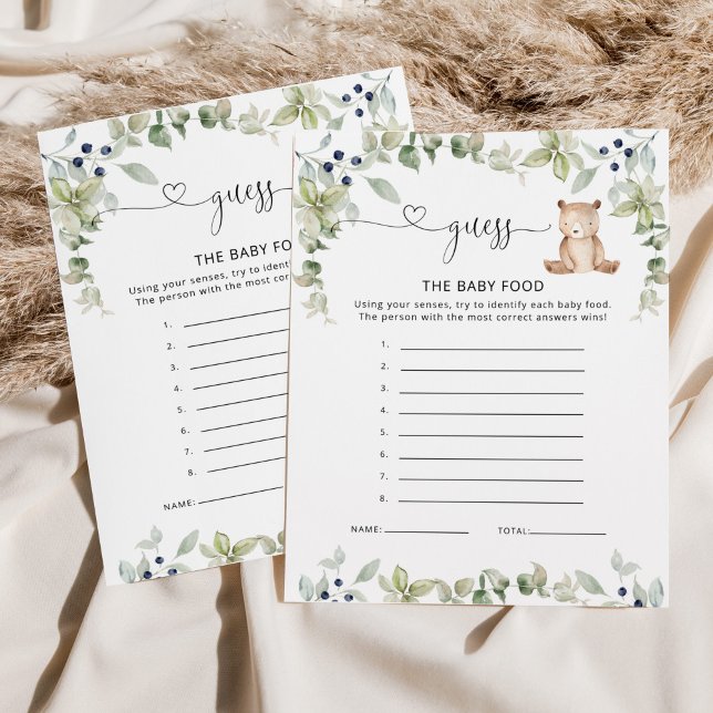 Woodland eucalyptus guess the baby food card (Creator Uploaded)