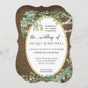 Woodland Eucalyptus Leaf Rustic Lights Watercolor Invitation
