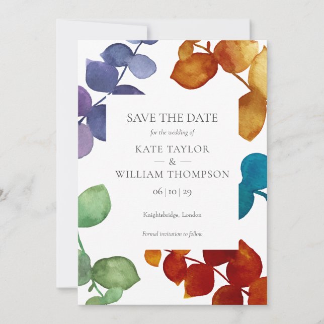  Woodland Eucalyptus Leaves Floral Save The Date (Front)