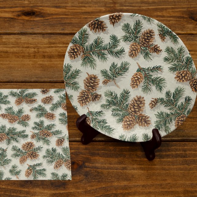 Woodland Evergreen and Pinecone  Tissue Paper (Evergreen and pine decoupage plate. Tissue paper for gift wrap and crafts )