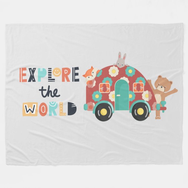 Woodland Explorers Kids   Fleece Blanket (Front (Horizontal))