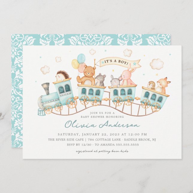 Woodland Express Baby Shower Invitation (Front/Back)