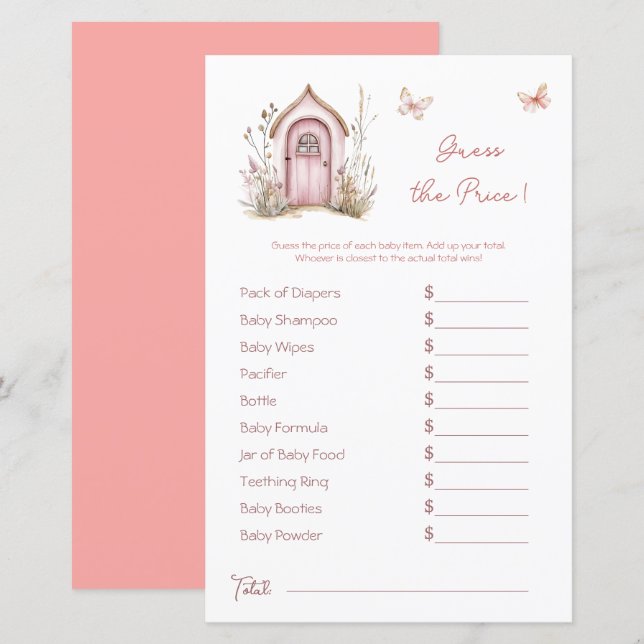 Woodland Fairies Pink Baby Shower Price Guess (Front/Back)