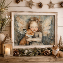 Woodland Fairy and Fox Whimsical Nursery Wall Art