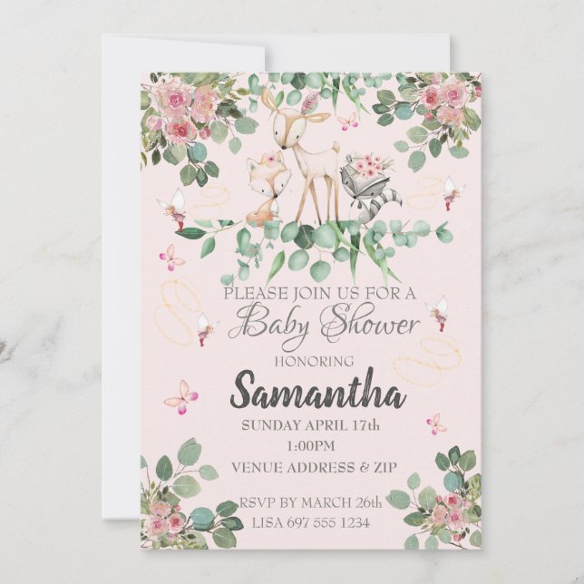 Woodland Fairy Baby Shower Invitation (Front)