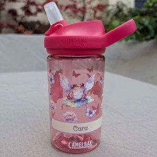Woodland Fairy Frog & Water Lily Kids Name Water Bottle