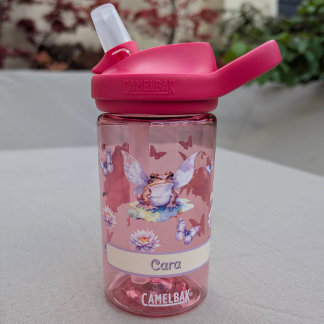 Woodland Fairy Frog & Water Lily Kids Name Water Bottle