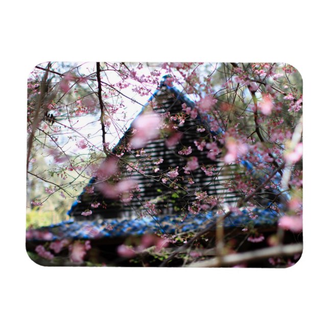 Woodland Fairy House with Pink Flowers Magnet (Horizontal)