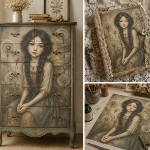 Woodland Fairy in Meadow of Dandelions Fantasy Art Tissue Paper