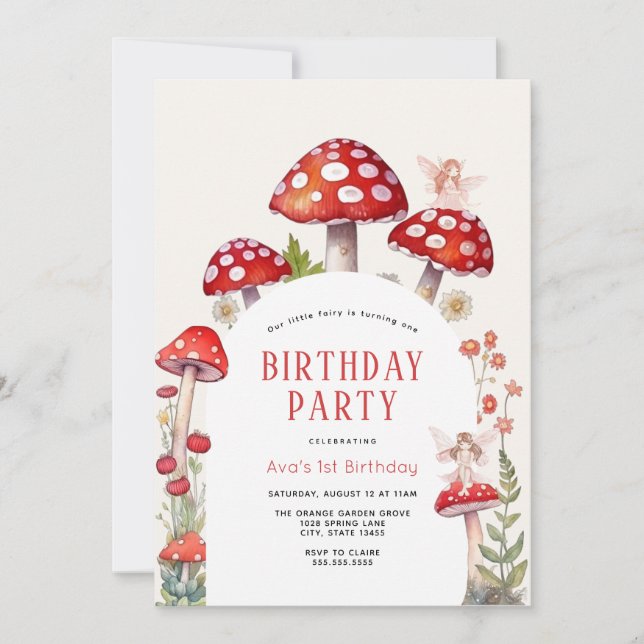Woodland Fairy Mushroom Birthday Invitation (Front)