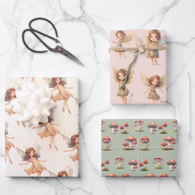 Woodland Fairy Princess Toadstool Wrapping Paper Sheet (Front)