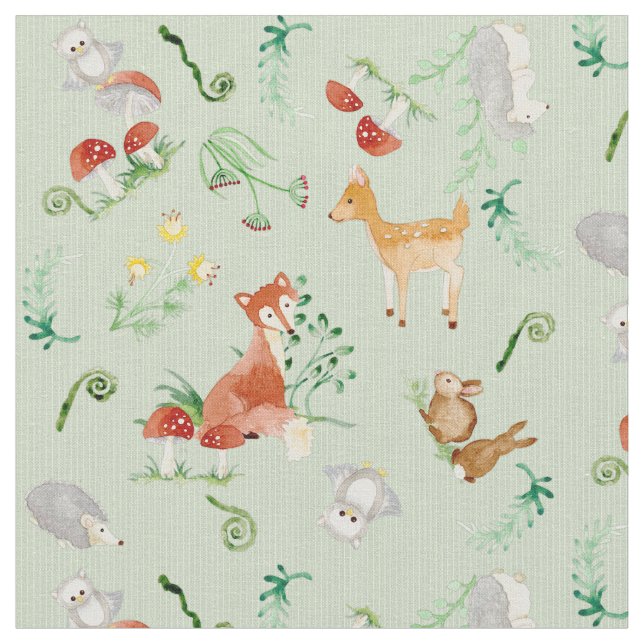 Woodland Fairytale Creatures Baby Neutral Nursery Fabric (Close Up)