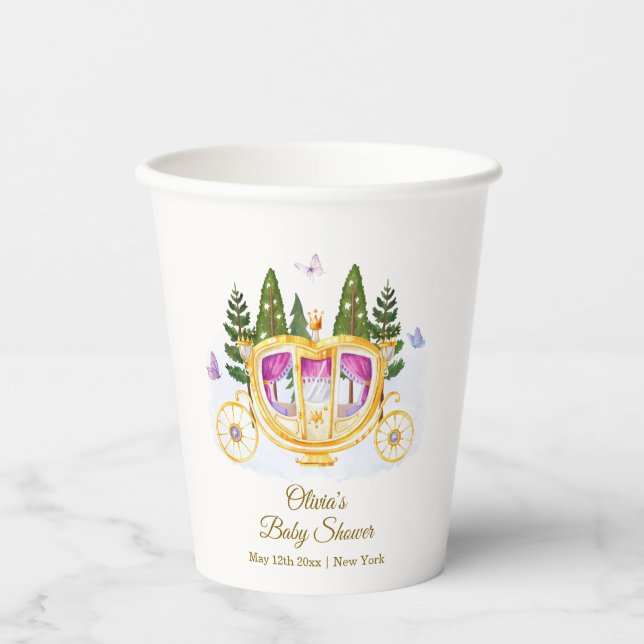 Woodland Fairytale Princess Carriage Baby Shower Paper Cups (Front)