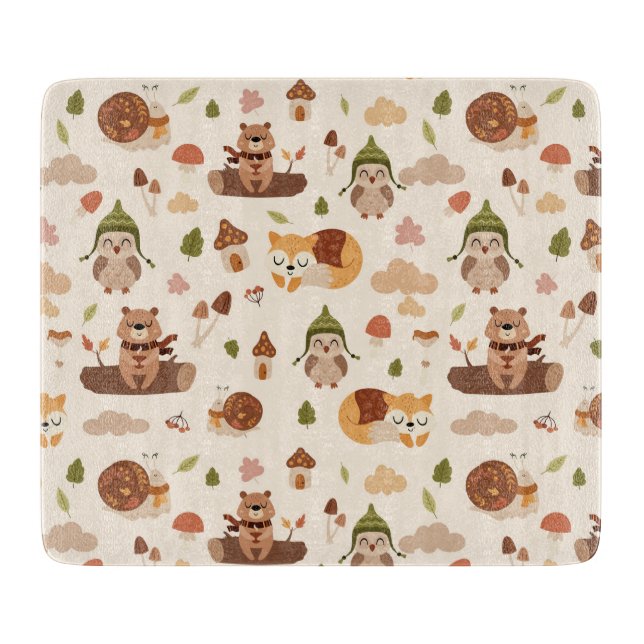 Woodland Fall Animals Light Autumn Fox Deer Owl Ra Cutting Board (Front)