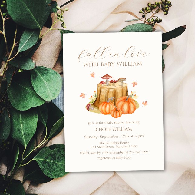 Woodland Fall In Love Pumpkin Mushroom Baby Shower Invitation (Woodland Fall In Love Pumpkin Mushroom Baby Shower Invitation)