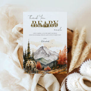 Woodland Fall Mountain Bear Baby Shower Beary Much Thank You Card