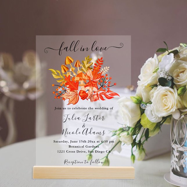 Woodland Fall Mushroom Wildflower Wedding Acrylic Invitations (Creator Uploaded)