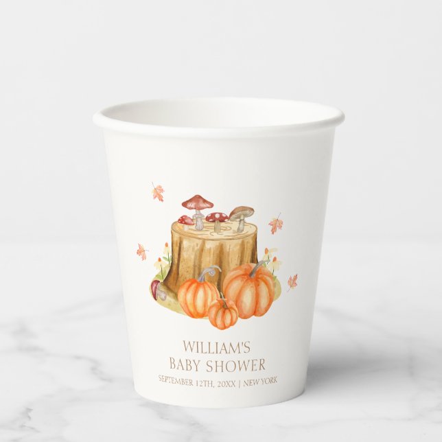 Woodland Fall Pumpkin Mushroom Baby Shower  Paper Cups (Front)